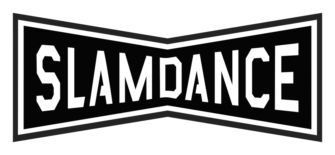 Slamdance logo, black logo with clear bold text that reads Slamdance
